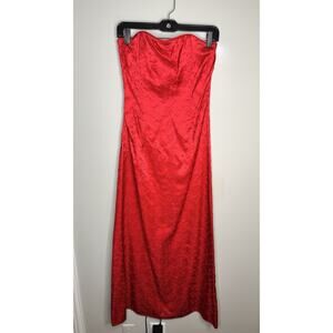 Jessica McClintock Vintage 90s Floral Embroidered Strapless Maxi Gown Red 6 Prom